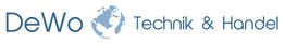 Logo mit Text "DeWo Technik & Handel", daneben ein stilisierter Globus.