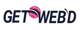 Text "GET WEB'D" mit globusähnlichem Symbol als "O" auf weißem Hintergrund.