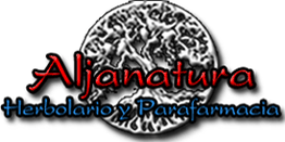 Logotipo de "Aljanatura", herbolario y parafarmacia, con árbol en círculo blanco y negro.