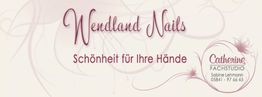 Banner für "Wendland Nails" mit Text: "Schönheit für Ihre Hände" und Kontaktdetails.