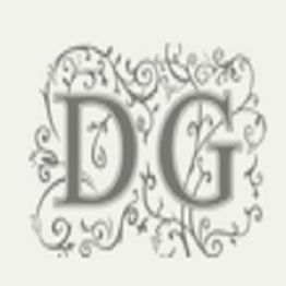 Fancy letters "DG" with decorative floral swirls around.