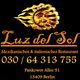 Sonnenmotiv mit Text: Luz del Sol, Restaurantadresse und Telefonnummer in Berlin.