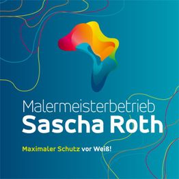 Buntes Logo mit dem Text "Malermeisterbetrieb Sascha Roth. Maximaler Schutz vor Weiß!"
