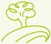 Grüne Linienzeichnung eines Baums auf einem Hügel, minimalistisch dargestellt.