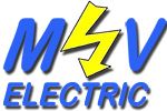 Logo con letras azules "MSV" y un rayo amarillo, seguido de "ELECTRIC" en azul.