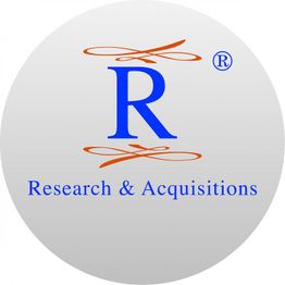 Logo mit blauem "R" und Schriftzug "Research & Acquisitions" auf grauem Hintergrund, orange Verzierungen.