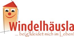 Logo mit einem lächelnden Hausgesicht und dem Text "Windelhäusla ...be(g)kleidet mich im Leben!".