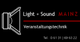 "Logo mit Lautsprecher, Text: Light + Sound Mainz, Veranstaltungstechnik, Tel. 06131 690322."