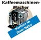 Kaffeemaschine mit Text "Kaffeemaschinen-Macher" und "Partner in Ihrer Nähe" auf blauem Banner.