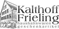 Illustration eines Gebäudes mit dem Text "Kalthoff Frieling Haushaltswaren Geschenkartikel".