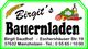 "Logo von Birgit's Bauernladen mit Adresse, Telefon und Illustrationen von Lebensmitteln."