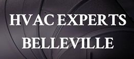 Text "HVAC Experts Belleville" on a dark industrial-themed background.