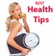 Woman eating an apple, holding a scale, with text "Best Health Tips".