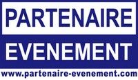 Texte bleu : "PARTENAIRE EVENEMENT". Site web en bas : www.partenaire-evenement.com.