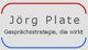Text in grauem Rechteck mit roten und blauen Linien: "Jörg Plate - Gesprächsstrategie, die wirkt".