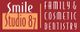 Smile Studio 87 logo: Family & Cosmetic Dentistry, on a red background.