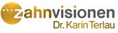Logo mit Schriftzug "zahnvisionen Dr. Karin Terlau" in Gelb und Grau, links ein Zahn-Symbol.