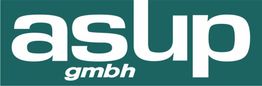 Logo mit weißem "asup gmbh" Text auf grünem Hintergrund.