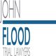 Logo of John Flood Trial Lawyers with text in blue and gray.