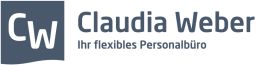 Logo von Claudia Weber, „Ihr flexibles Personalbüro“, mit Initialen „CW“ in einem blauen Quadrat.