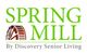 "Spring Mill logo with a brown mill wheel, part of Discovery Senior Living."