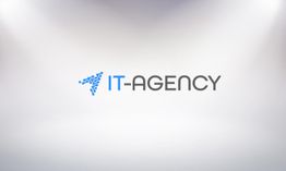 Logo mit blauem abstraktem Muster und Text "IT-AGENCY" auf grauem Hintergrund.