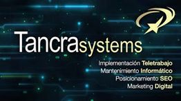 Texto "Tancrasystems" con servicios de teletrabajo, informática, SEO y marketing digital.