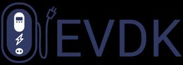 Logo med teksten "EVDK" og et ikon af en elbilslader med et lyn og ladestik.