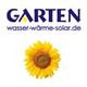 Logo mit Schriftzug "GARTEN" über einer Sonnenblume, URL: wasser-wärme-solar.de.