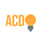 ACD-logo met gloeilamp als "O", oranje letters en grijze details.