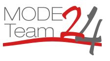 Textlogo: "MODE Team 24" mit rotem Akzent unter der Zahl 24.