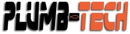 "Plumb-Tech logo with black and orange bold lettering and a small fish symbol."