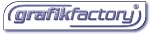 Logo mit Schriftzug "grafikfactory" in lila Buchstaben auf hellem Hintergrund.