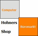 Quadrate mit Text: "Computer", "Hohners Shop", "Büromarkt" in Orange und Grau.