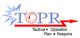 Logo mit der Aufschrift "TOPR", rotem Pfeil und Text: Tactical, Operation, Plan, Respons.