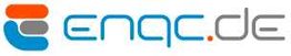 Logo mit stilisiertem Icon in Rot, Grau und Blau und Text "enqc.de" in Blau und Grau.
