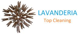 Pinzas de madera en espiral con el texto "LAVANDERIA Top Cleaning" al lado derecho.