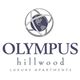 Logo of Olympus Hillwood Luxury Apartments with globe and circular design elements.