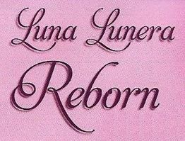 Texto en cursiva: "Luna Lunera Reborn" sobre fondo rosa.