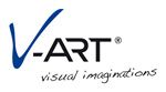 Logo mit blauem "V" und Text "V-ART visual imaginations" in schwarzer Schrift.