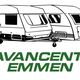 Twee caravans naast elkaar met de tekst "Caravancentrum Emmen" eronder in groene letters.