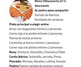 Menú con descuento: Entrantes, platos principales variados y postres. Bebidas no incluidas.