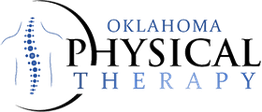 Logo of Oklahoma Physical Therapy with spine graphic and circular element.