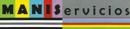 Texto "MANIServicios" en fondo colorido con líneas horizontales.