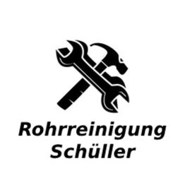 Gekreuzter Schraubenschlüssel und Hammer, darunter Text "Rohrreinigung Schüller".