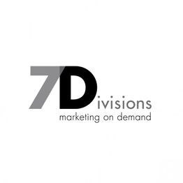 Logo mit "7 Divisions" und Text "Marketing on Demand" in Schwarz.