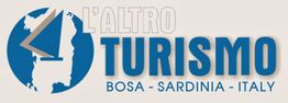 Logo "L'Altro Turismo" con mappa della Sardegna e barca a vela. Testo: Bosa - Sardinia - Italy.