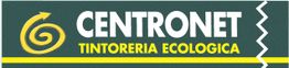 Logo de Centronet, tintorería ecológica, fondo verde con texto blanco y amarillo.