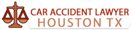 Houston TX Car Accident Lawyer logo with scales of justice icon.