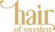 Logo reading "Hair of Sweden" in elegant, gold script on a transparent background.